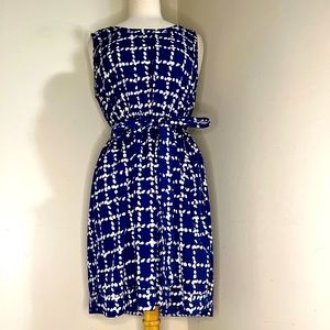 Banana Republic Blue with White Print elastic waste with Tie Dress